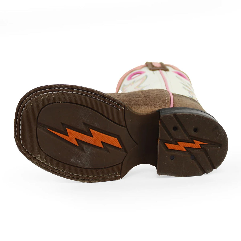 Old West Childs Distressed Brown and White with Pink Western Boot, BSC1992