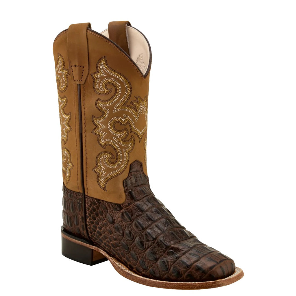 Old West by Jama Youth Brown Horn Back Gator Tan Canyon Western Boots, BSY1830