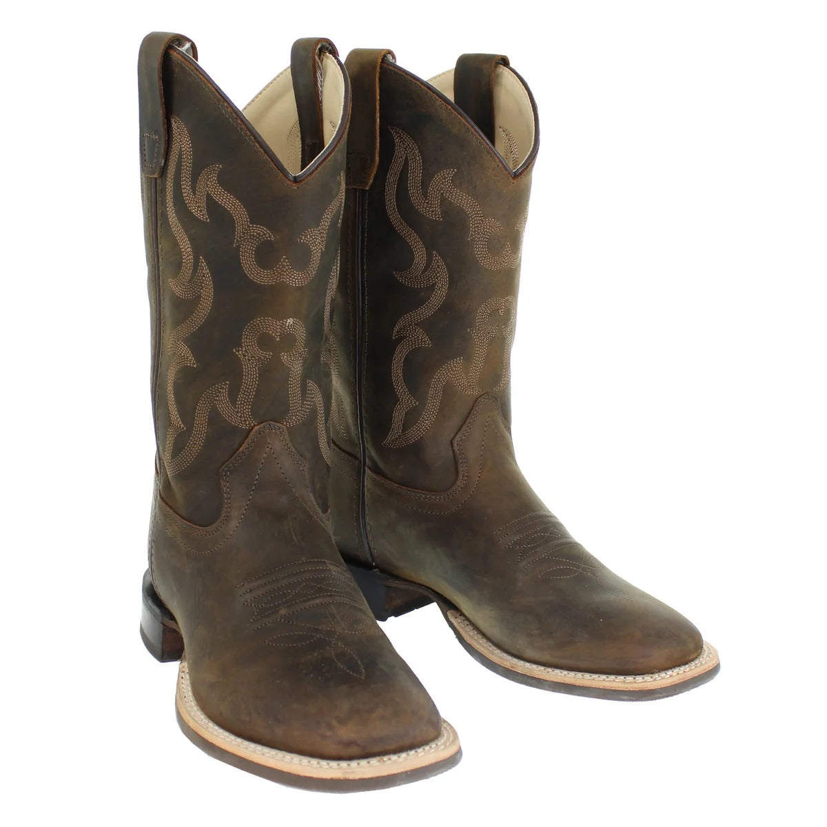 Old West Youth Distressed Brown Square Toe Boots, BSY1904