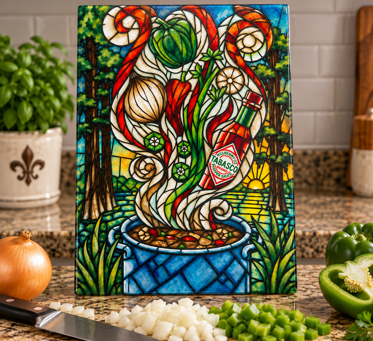 Gumbo Cookoff Glass Cutting Board