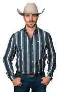 Ferrell Men's Black with Stripes 'The Tristan' Men's Long Sleeve Snap Shirt,  FPL1026183