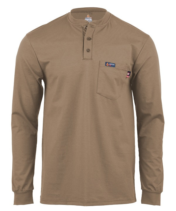 Lapco FR Henley Tee | 7oz. 100% Cotton Jersey Knit | Khaki FRT-HJE 6KH