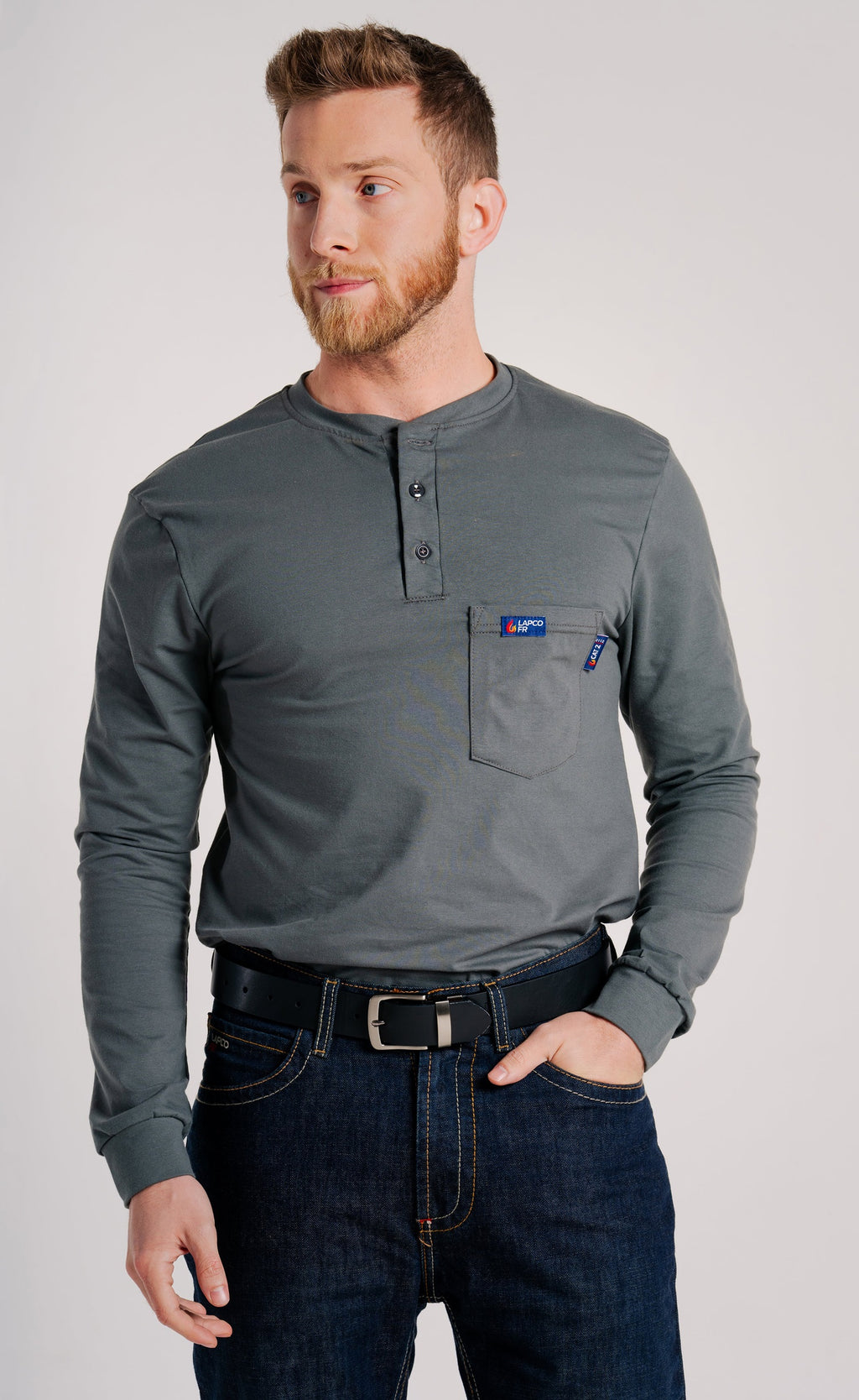 Lapco FR Henley Tee | 7oz. 100% Cotton Jersey Knit | Grey FRT-HJE 6GY