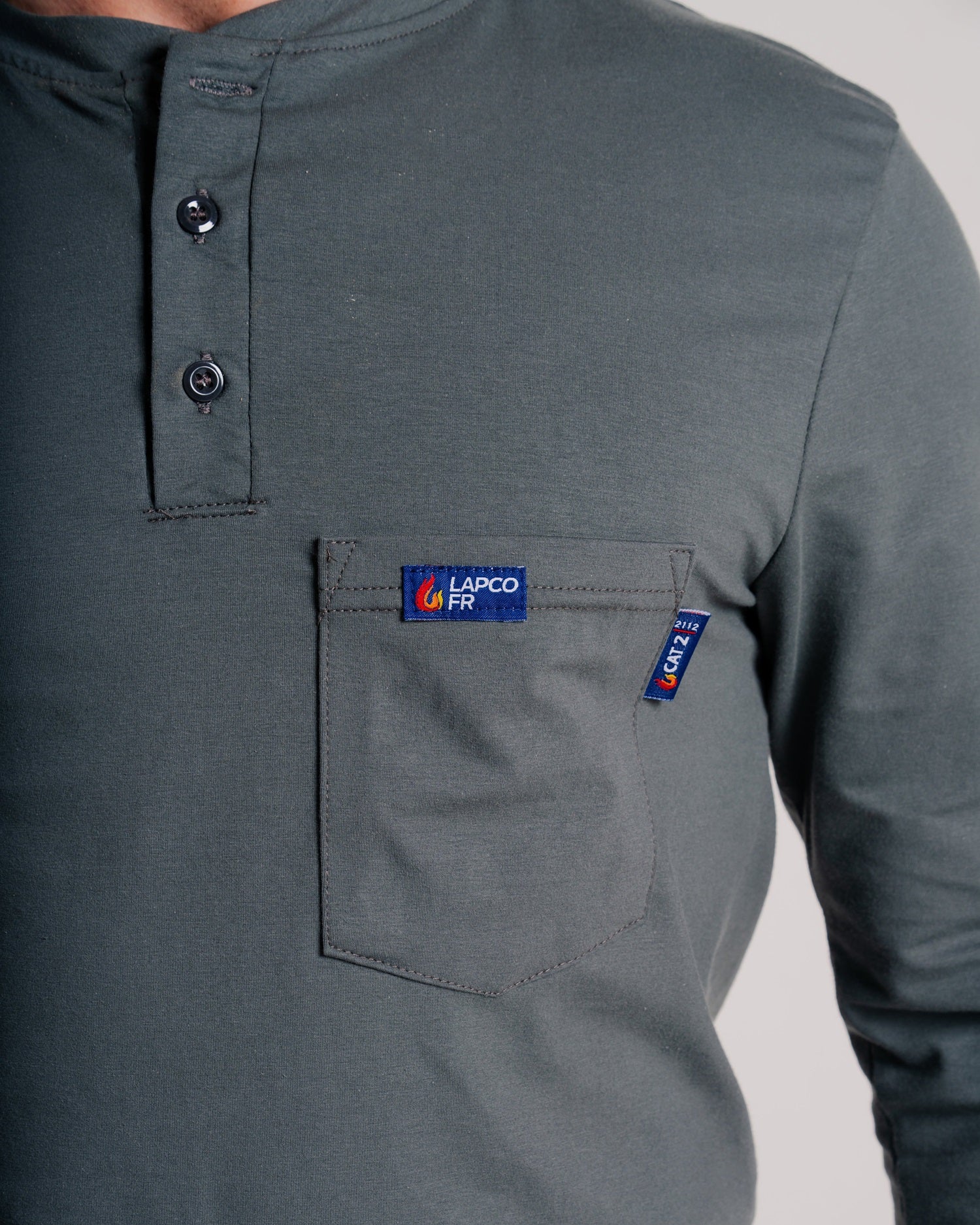 Lapco FR Henley Tee | 7oz. 100% Cotton Jersey Knit | Grey FRT-HJE 6GY