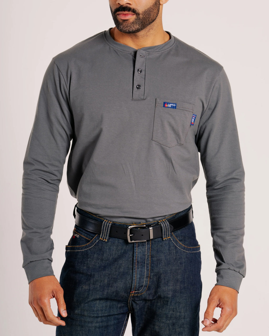 Lapco FR Henley Tee | 7oz. 100% Cotton Jersey Knit | Grey FRT-HJE 6GY
