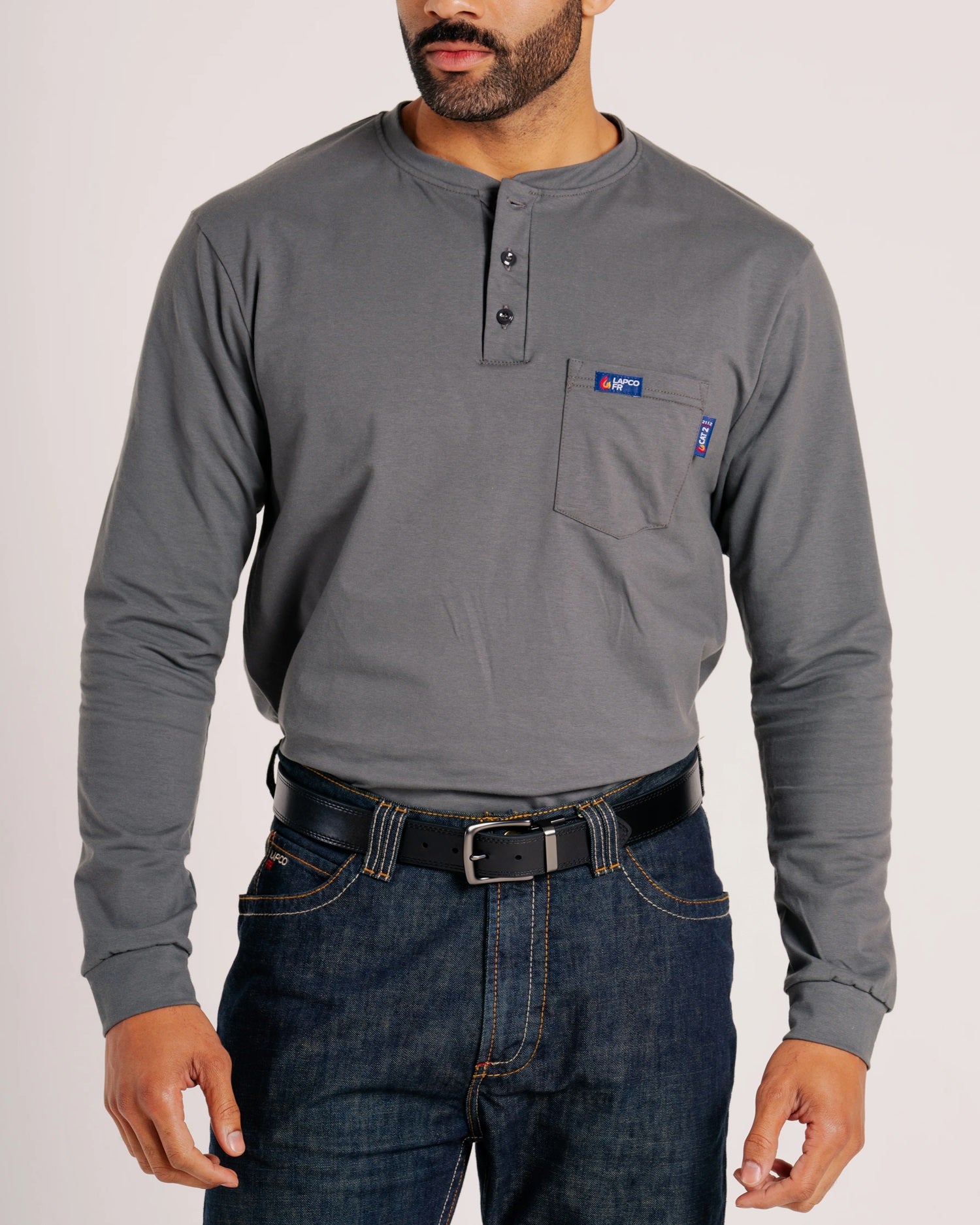Lapco FR Henley Tee | 7oz. 100% Cotton Jersey Knit | Grey FRT-HJE 6GY