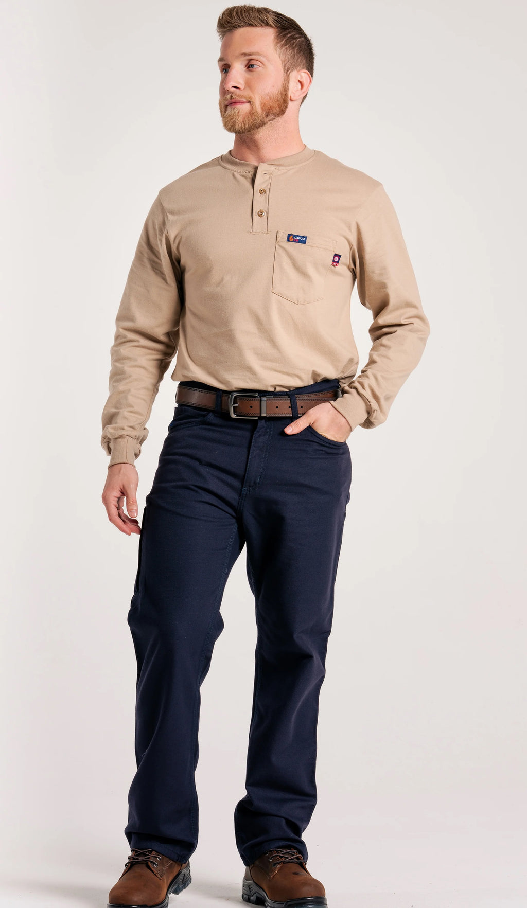 Lapco FR Henley Tee | 7oz. 100% Cotton Jersey Knit | Khaki FRT-HJE 6KH