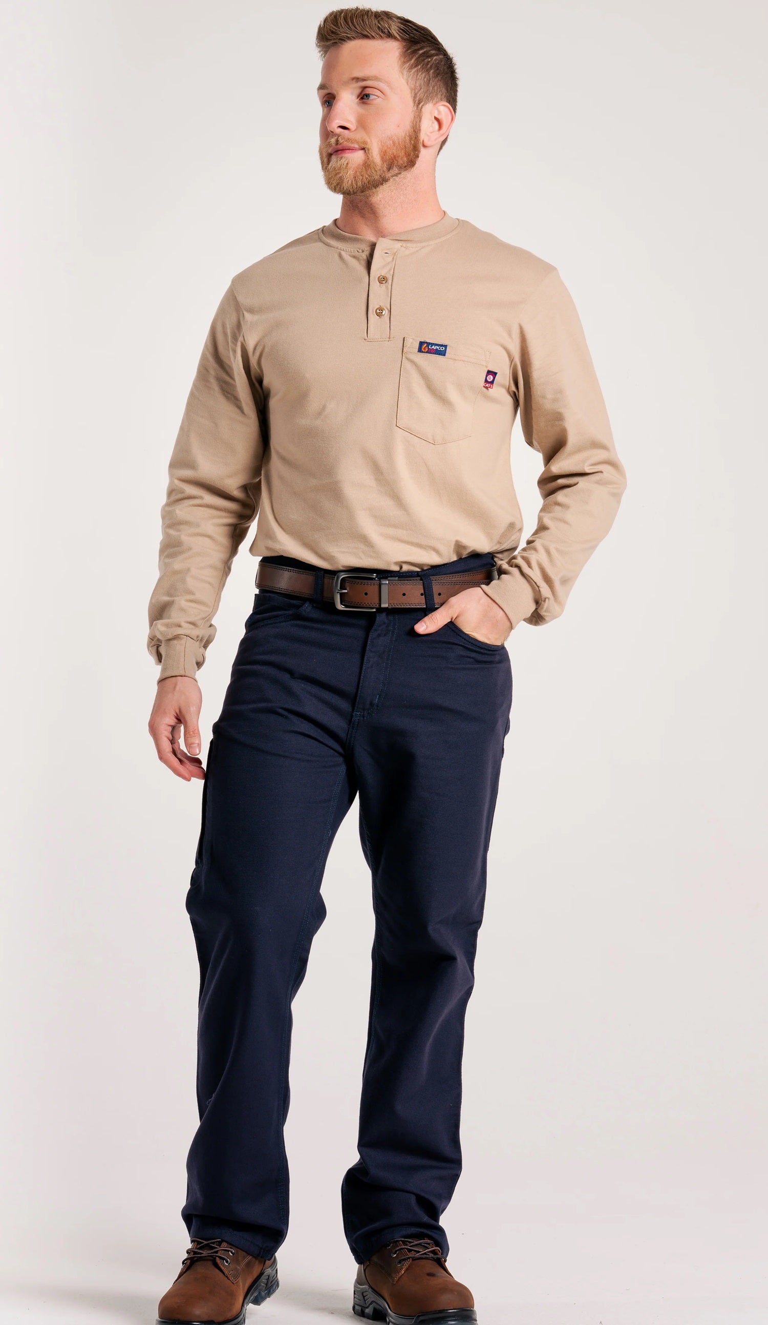 Lapco FR Henley Tee | 7oz. 100% Cotton Jersey Knit | Khaki FRT-HJE 6KH