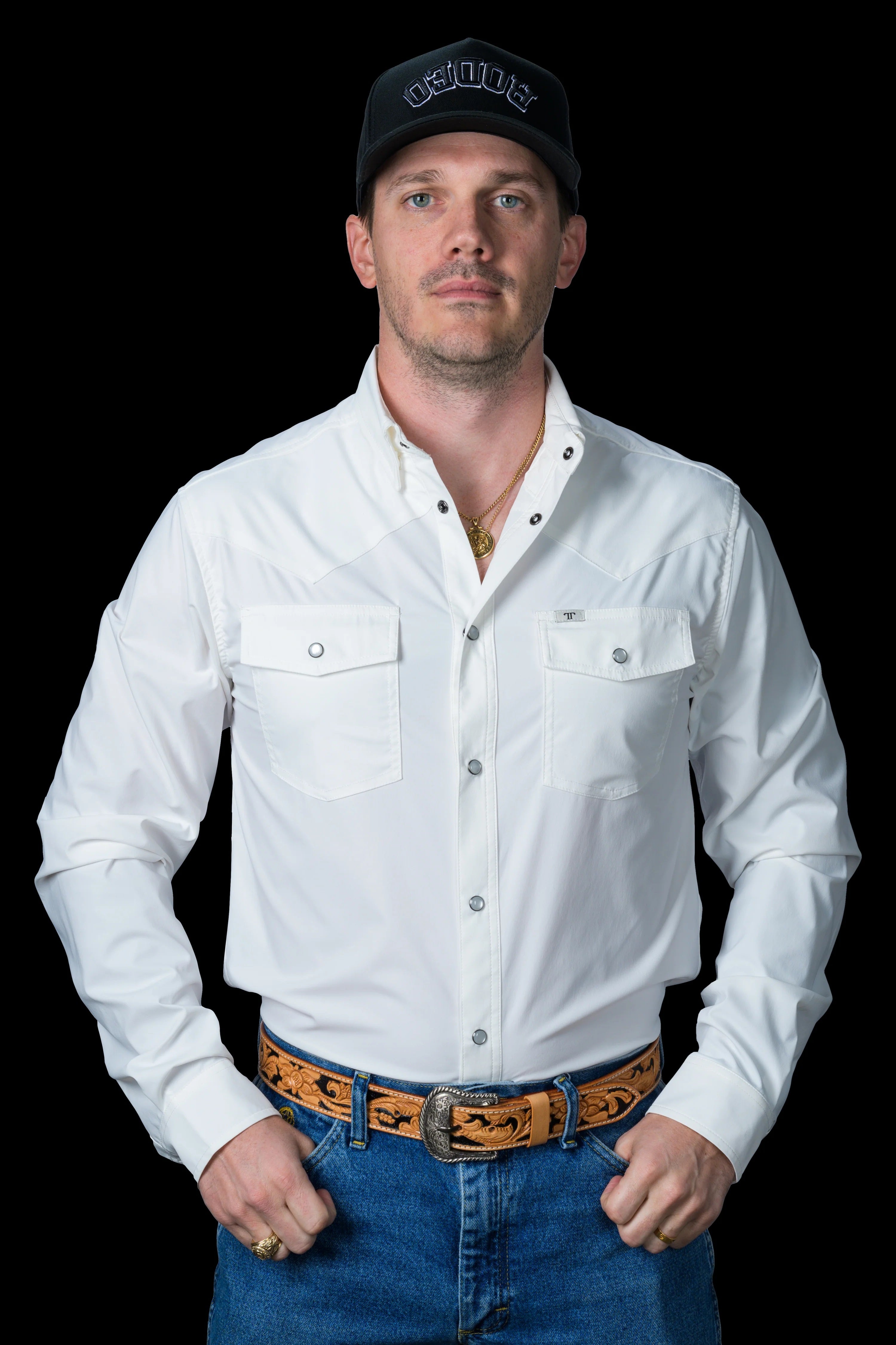 Ferrel CORE - Men's White Long Sleeve Pearl Snap Shirt, FSL1002300