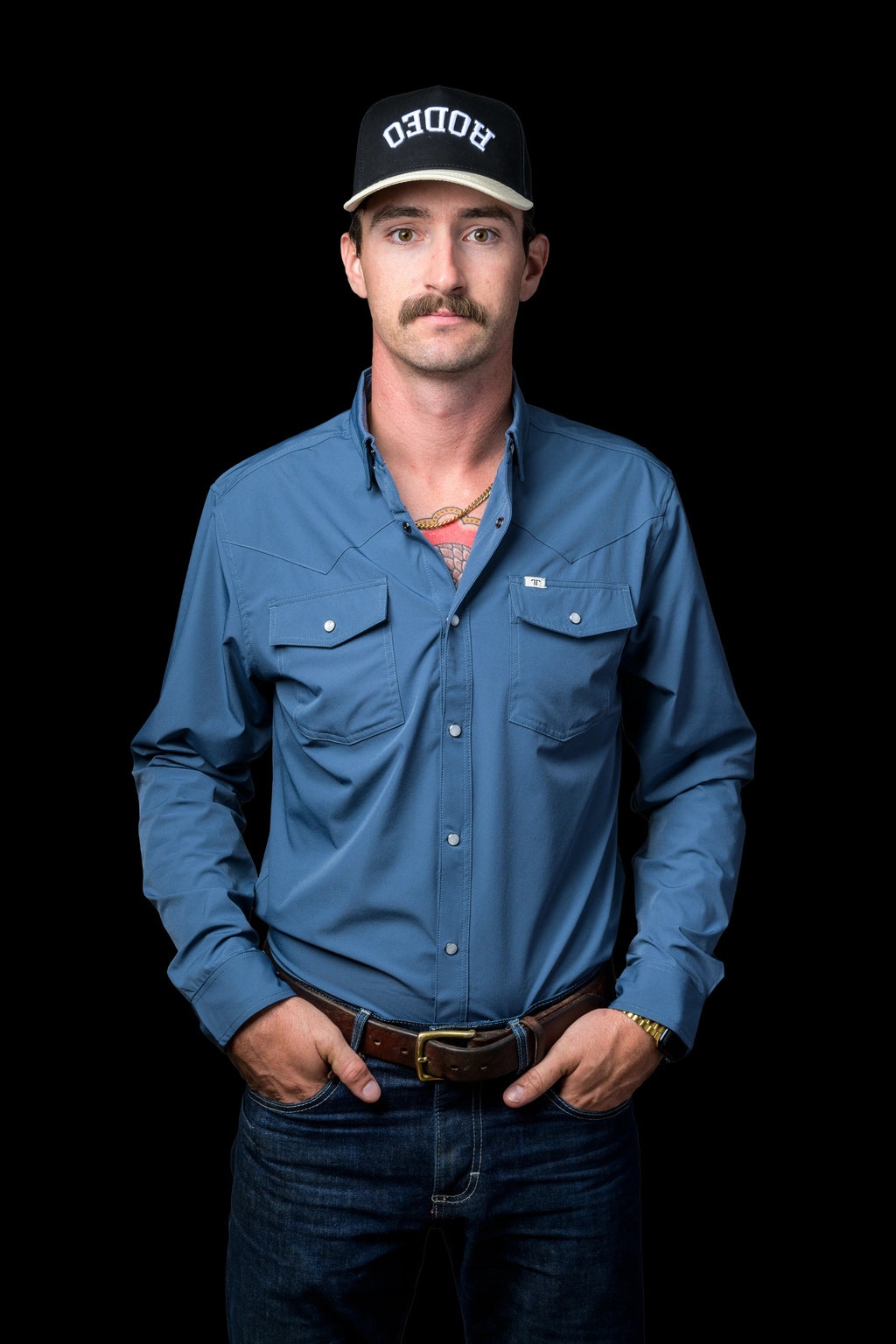 Ferrel CORE - Men's Blue Long Sleeve Pearl Snap Shirt, FSL1002330