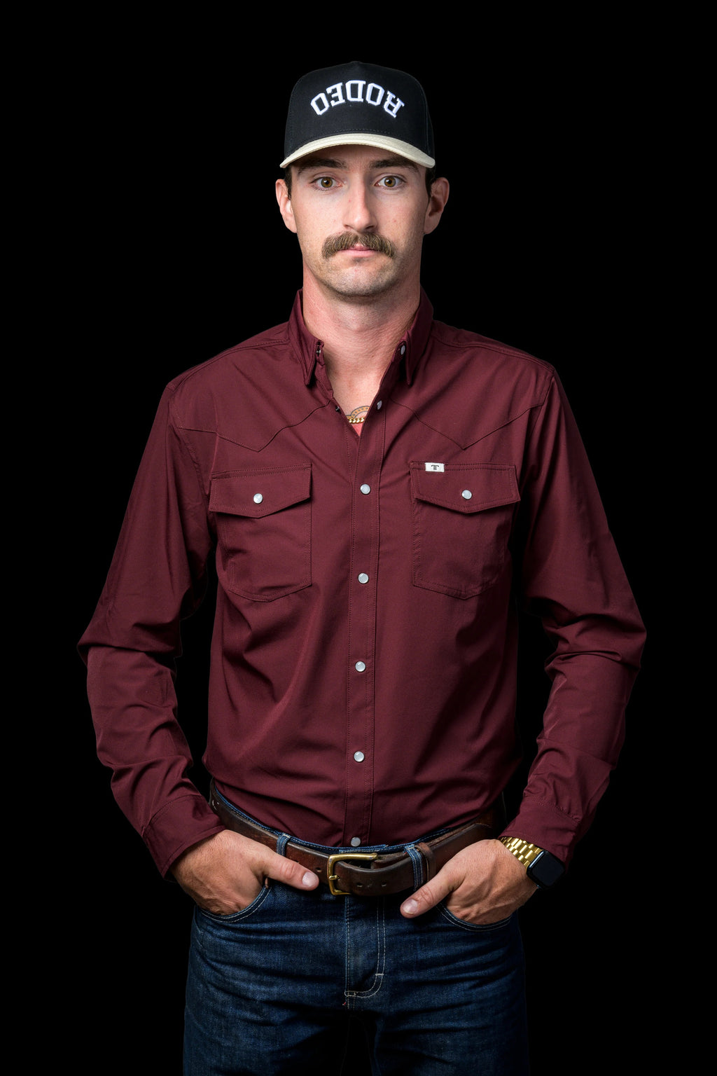 Ferrel CORE - Men's Maroon Long Sleeve Pearl Snap Shirt, FSL1002331