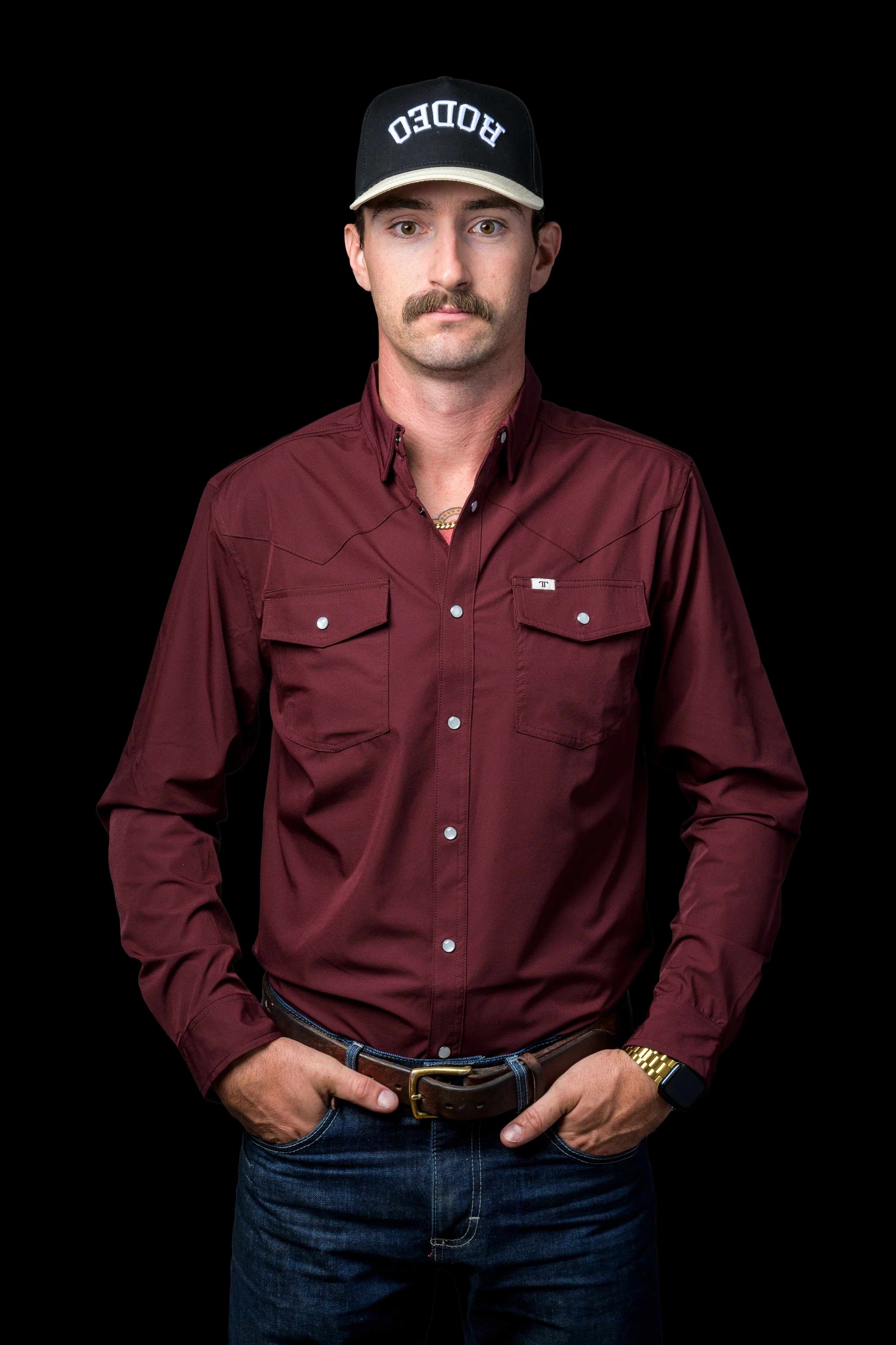 Ferrel CORE - Men's Maroon Long Sleeve Pearl Snap Shirt, FSL1002331