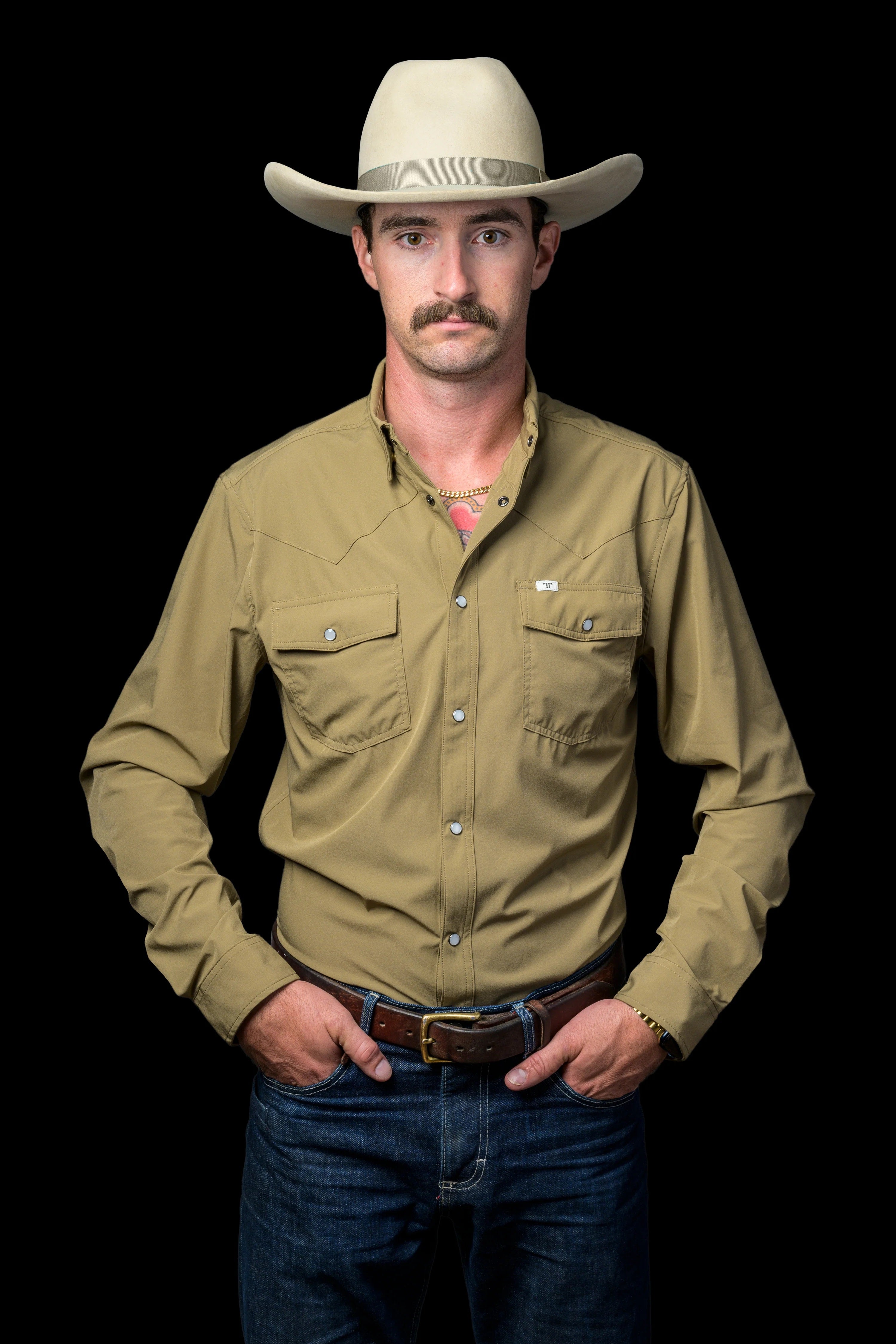 Ferrel CORE - Men's Khaki Long Sleeve Pearl Snap Shirt, FSL1002333
