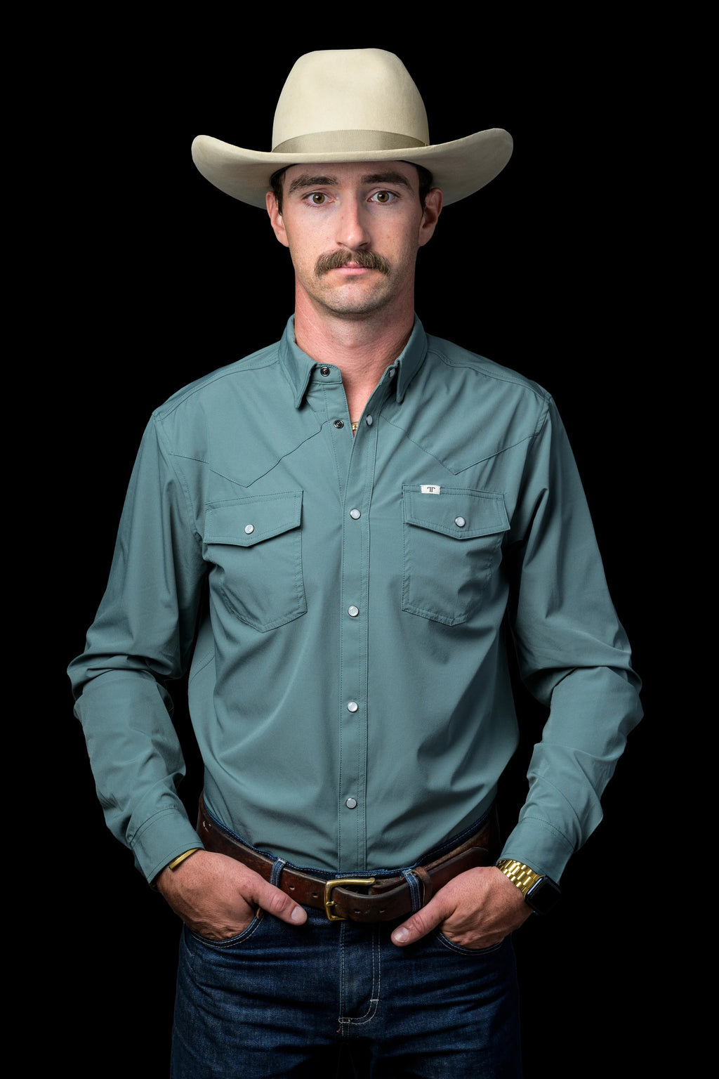 Ferrel CORE - Men's Aqua Long Sleeve Pearl Snap Shirt, FSL1002334