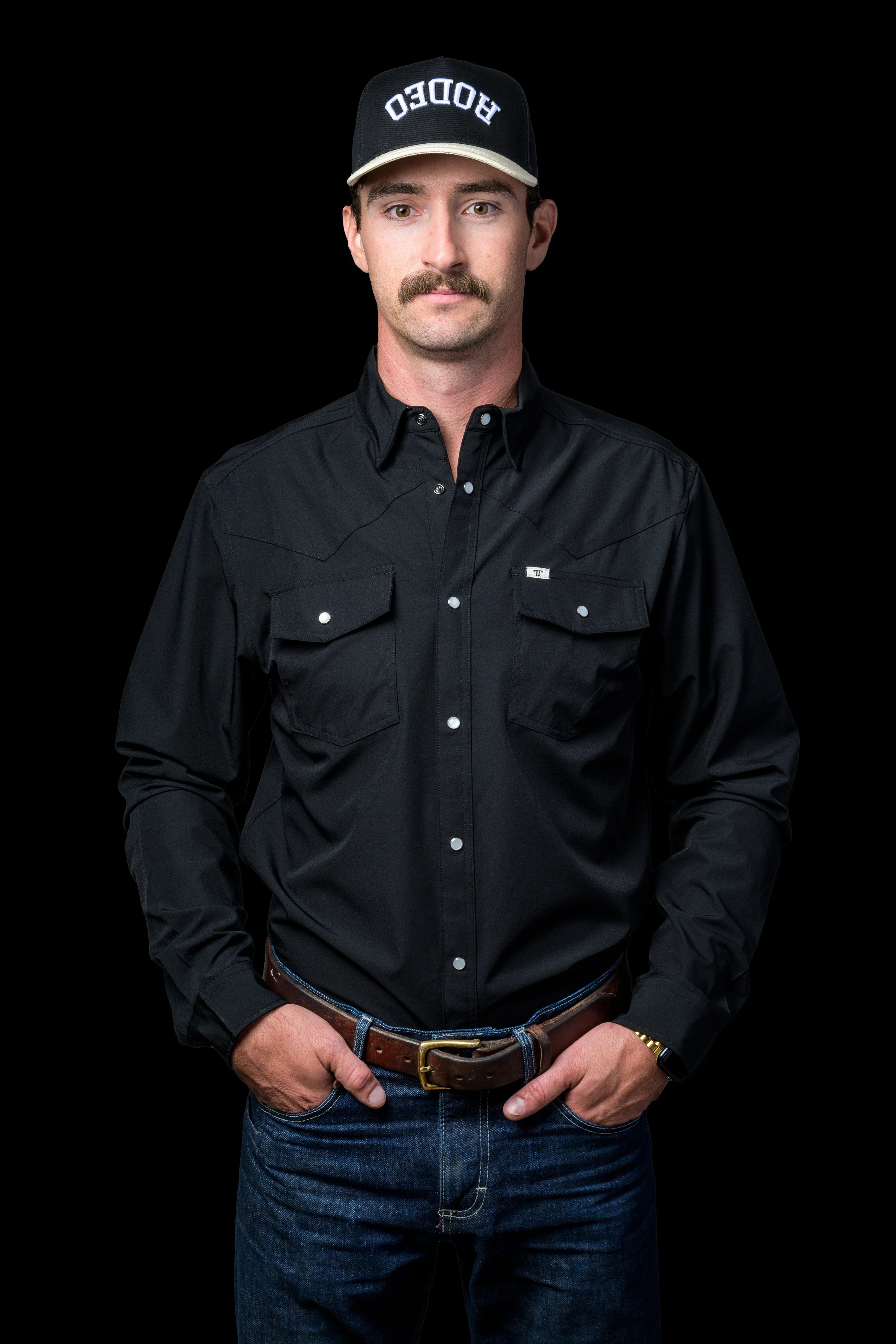 Ferrel CORE - Men's Black Long Sleeve Pearl Snap Shirt, FSL1002335