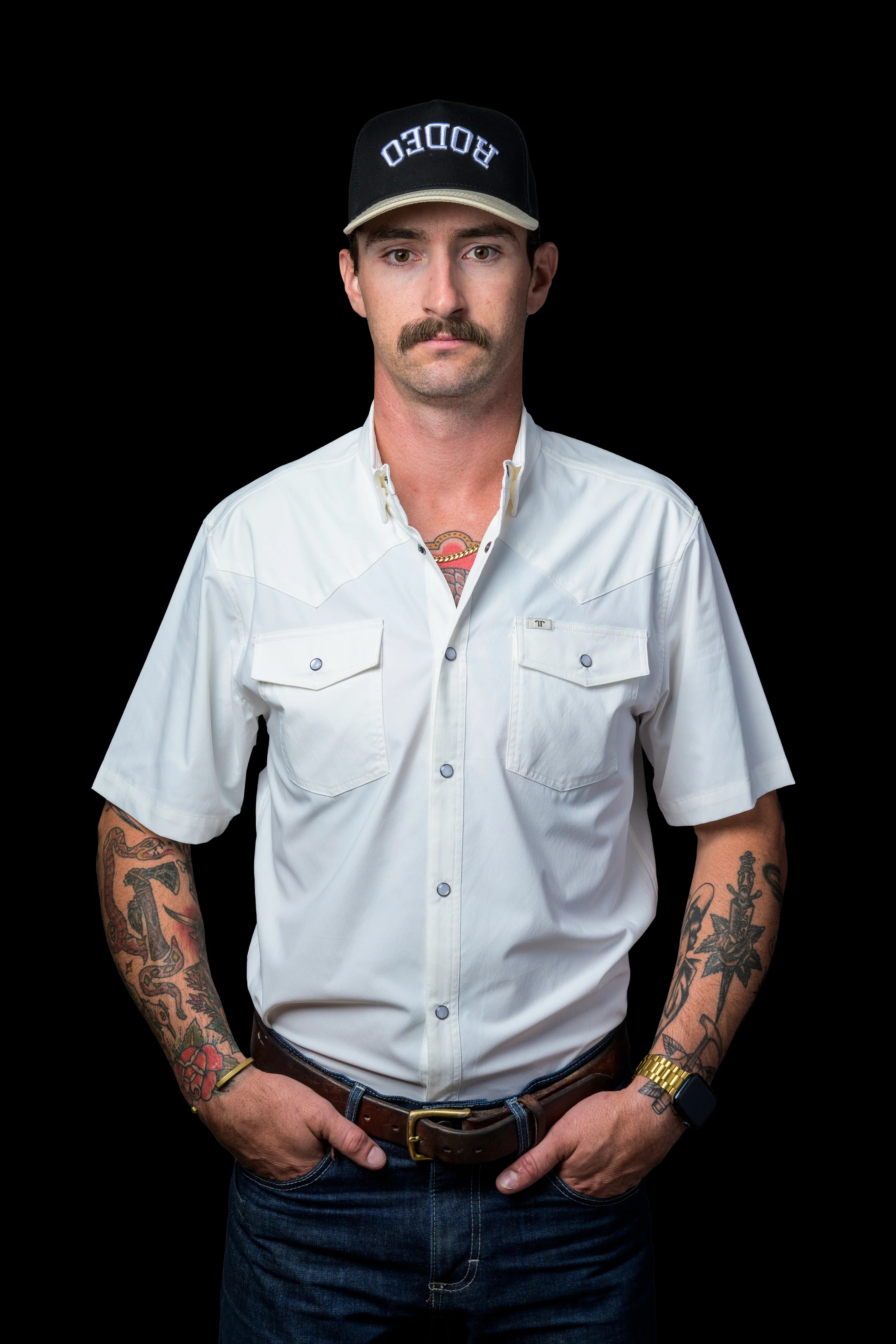 Ferrel CORE - Men's White Short Sleeve Pearl Snap Shirt, FSS1002300