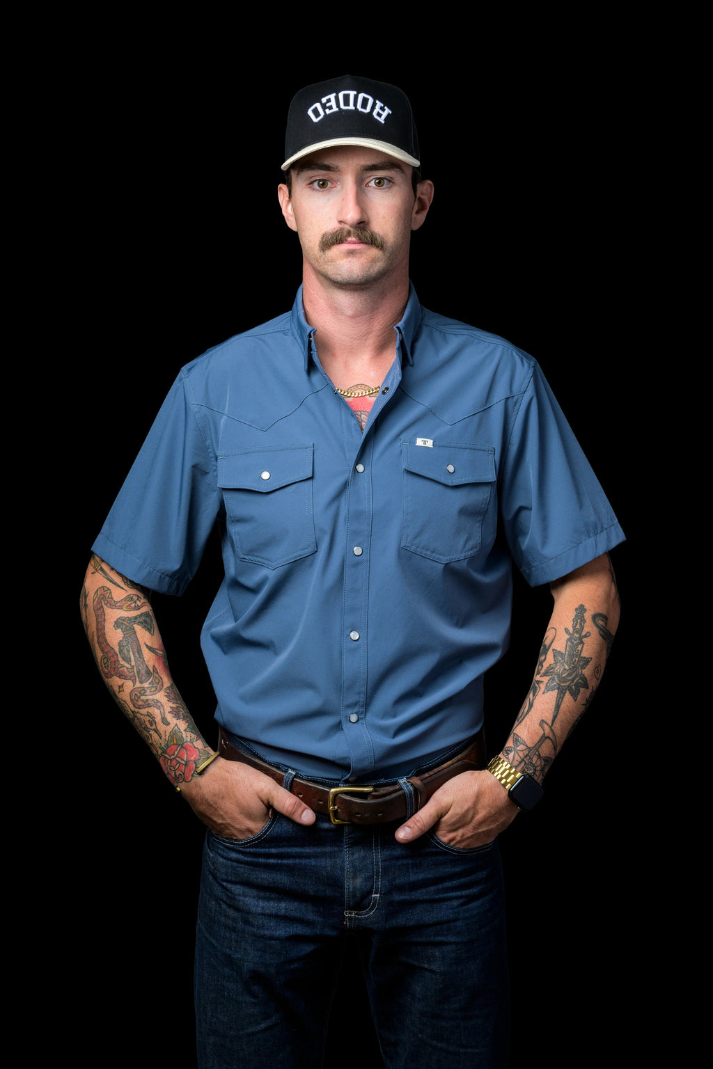 Ferrel CORE - Men's Blue Short Sleeve Pearl Snap Shirt, FSS1002330