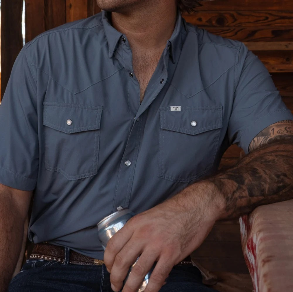 Ferrel CORE - Men's Blue Short Sleeve Pearl Snap Shirt, FSS1002330