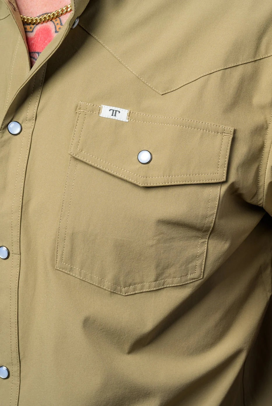 Ferrel CORE - Men's Khaki Short Sleeve Pearl Snap Shirt, FSS1002333
