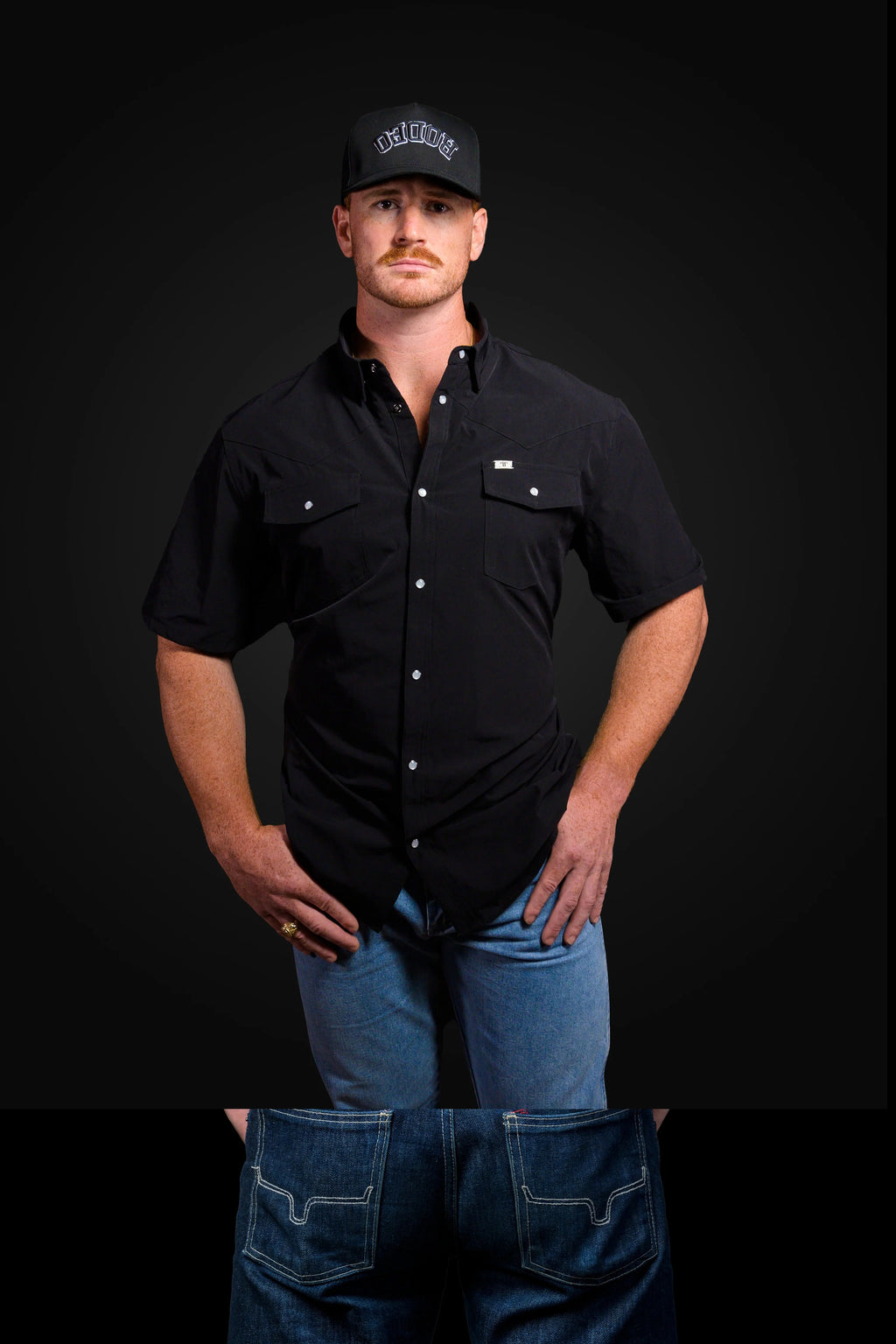 Ferrel CORE - Men's Black Short Sleeve Pearl Snap Shirt, FSS1002335