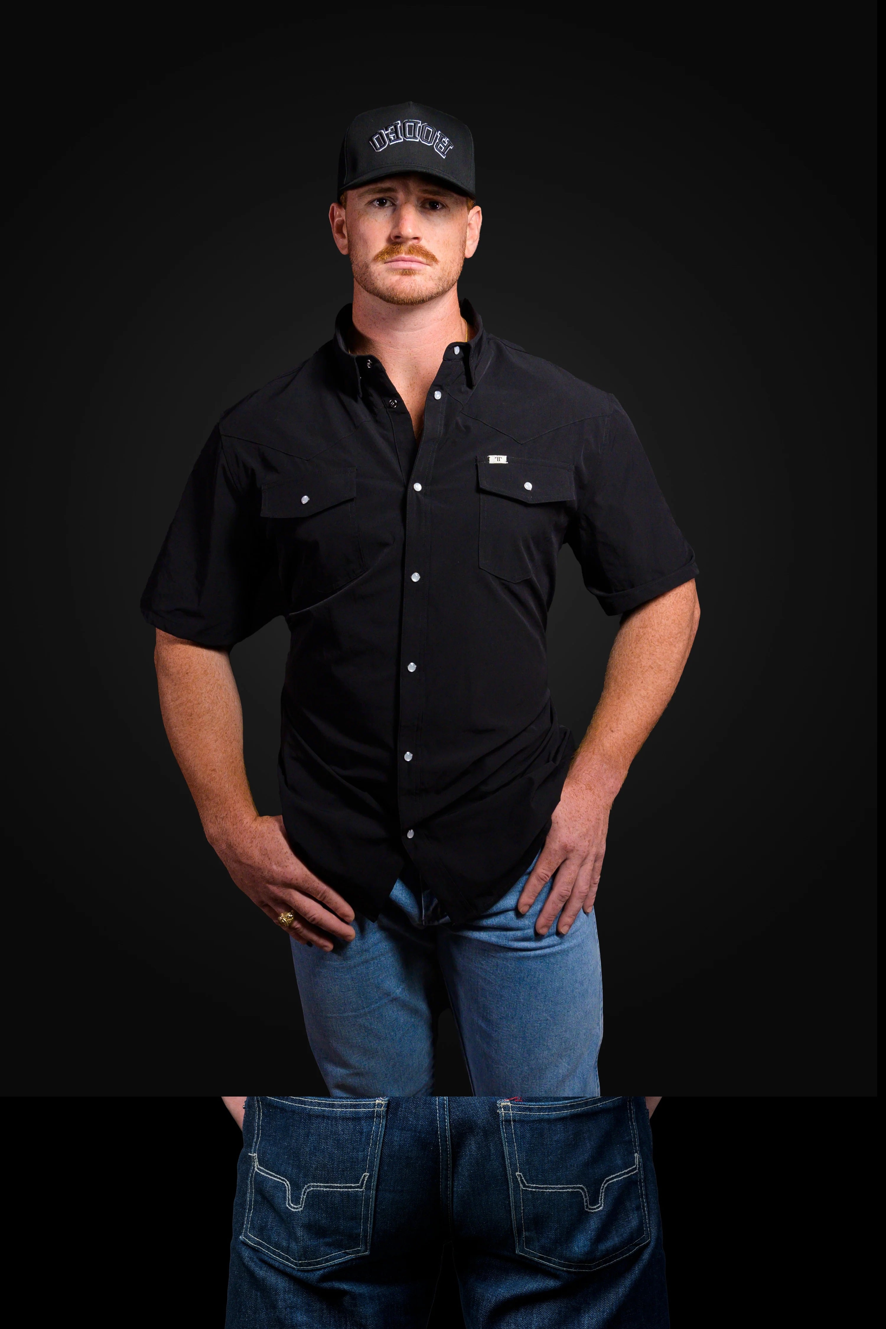 Ferrel CORE - Men's Black Short Sleeve Pearl Snap Shirt, FSS1002335