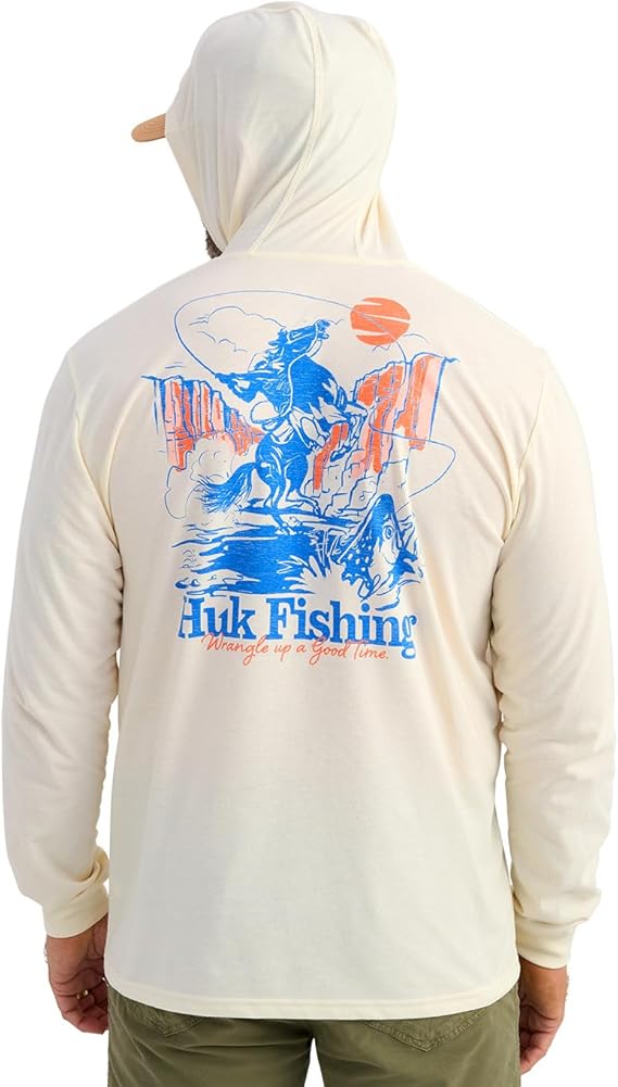 HUK Men's Trout Wrangler Hoodie for Men, Lightweight Performance Fishing Hooded Shirt, Egret H1000581-106
