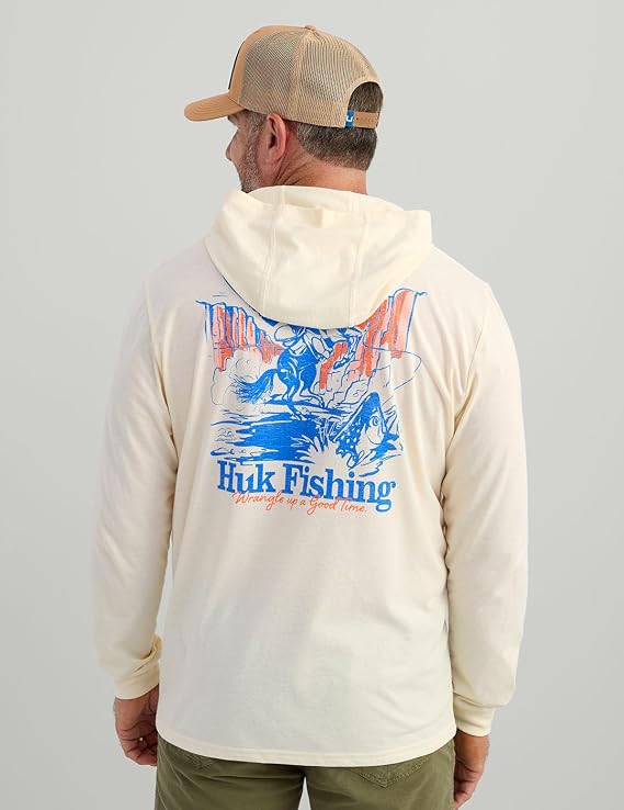 HUK Men's Trout Wrangler Hoodie for Men, Lightweight Performance Fishing Hooded Shirt, Egret H1000581-106