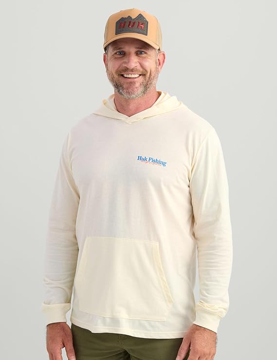HUK Men's Trout Wrangler Hoodie for Men, Lightweight Performance Fishing Hooded Shirt, Egret H1000581-106