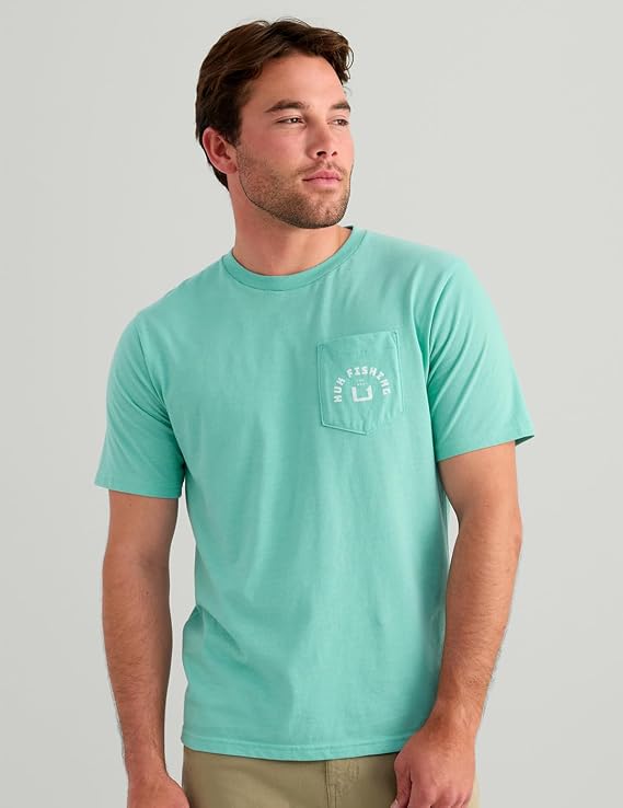 HUK Fishing Pocket Tee, Marine Blue Heather H1000593-465