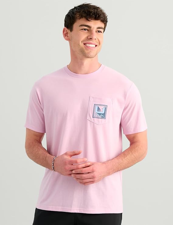 Huk Mens Rising Huk Pocket Tee, Oleander H1000606-563