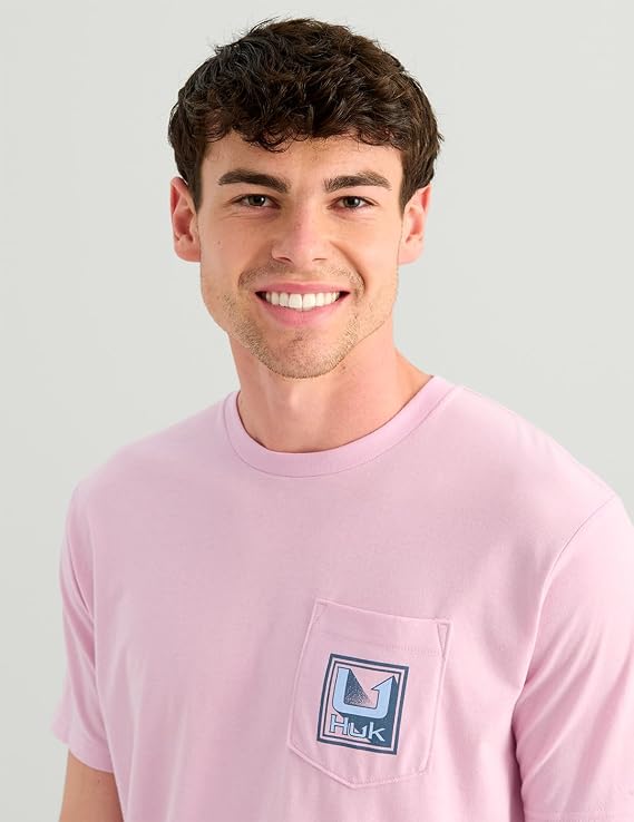 Huk Mens Rising Huk Pocket Tee, Oleander H1000606-563