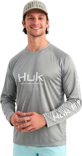 HUK Pursuit Long Sleeve Crew Men's Tech Shirt, Sharkskin H1200524-028