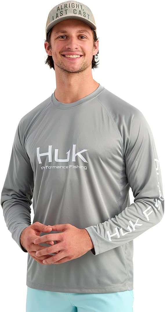 HUK Pursuit Long Sleeve Crew Men's Tech Shirt, Sharkskin H1200524-028