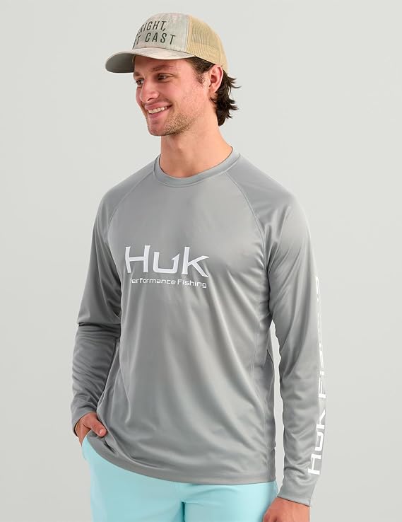 HUK Pursuit Long Sleeve Crew Men's Tech Shirt, Sharkskin H1200524-028