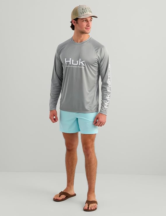 HUK Pursuit Long Sleeve Crew Men's Tech Shirt, Sharkskin H1200524-028