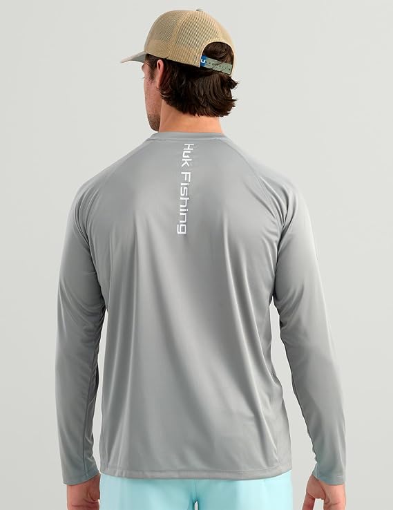 HUK Pursuit Long Sleeve Crew Men's Tech Shirt, Sharkskin H1200524-028