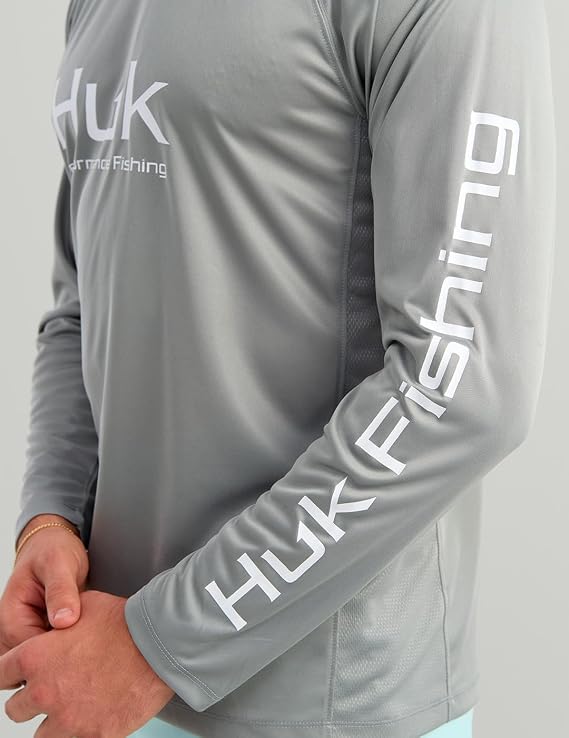 HUK Pursuit Long Sleeve Crew Men's Tech Shirt, Sharkskin H1200524-028