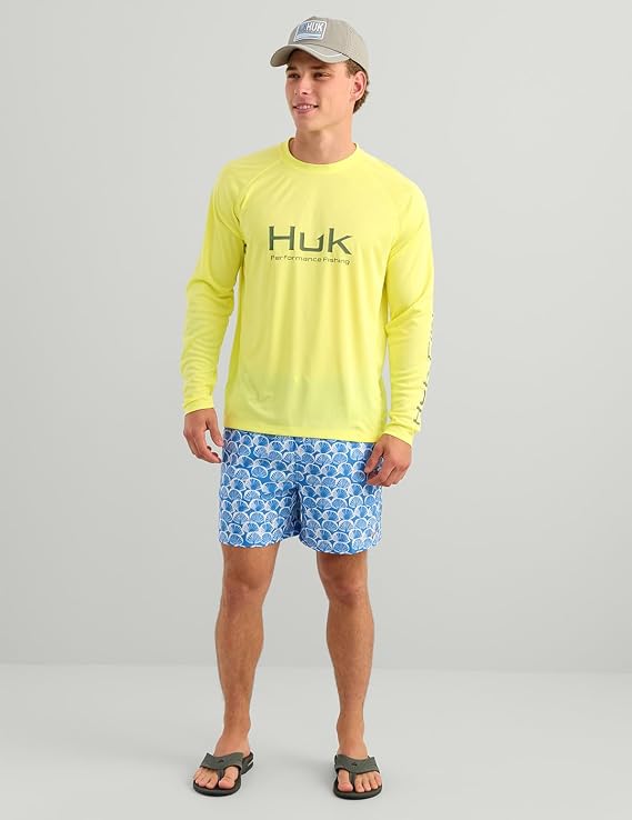 HUK Pursuit Long Sleeve Crew Men's Tech Shirt, Vintage Chartreuse H1200524-385