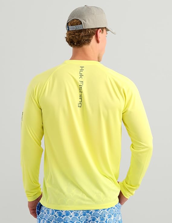 HUK Pursuit Long Sleeve Crew Men's Tech Shirt, Vintage Chartreuse H1200524-385