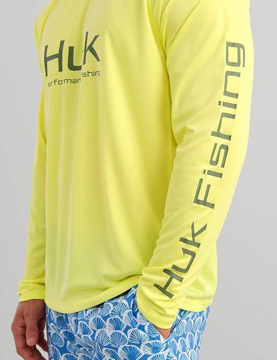 HUK Pursuit Long Sleeve Crew Men's Tech Shirt, Vintage Chartreuse H1200524-385