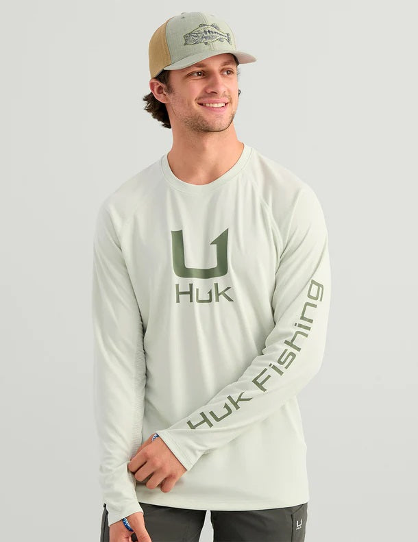 HUK Men's Icon X Crew Shirt, Long-Sleeve Performance Fishing Shirt, Pale Algae H1200573-384