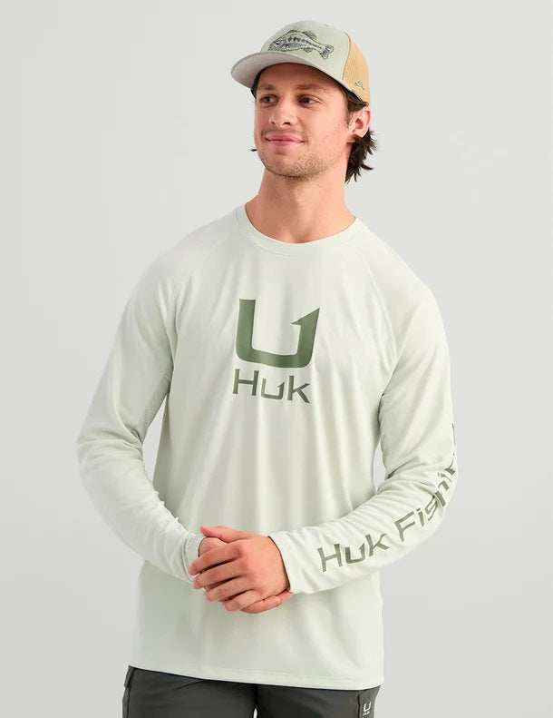 HUK Men's Icon X Crew Shirt, Long-Sleeve Performance Fishing Shirt, Pale Algae H1200573-384