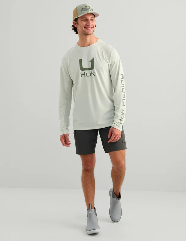 HUK Men's Icon X Crew Shirt, Long-Sleeve Performance Fishing Shirt, Pale Algae H1200573-384