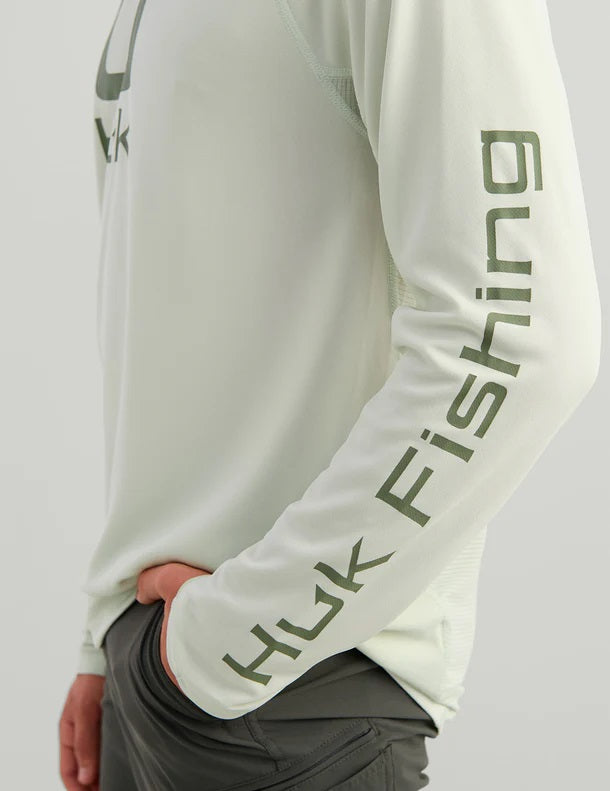 HUK Men's Icon X Crew Shirt, Long-Sleeve Performance Fishing Shirt, Pale Algae H1200573-384