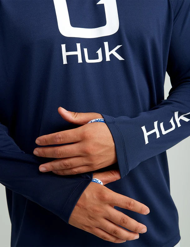 HUK Men's Icon X Crew Shirt, Long-Sleeve Performance Fishing Shirt, Naval Academy H1200573-413