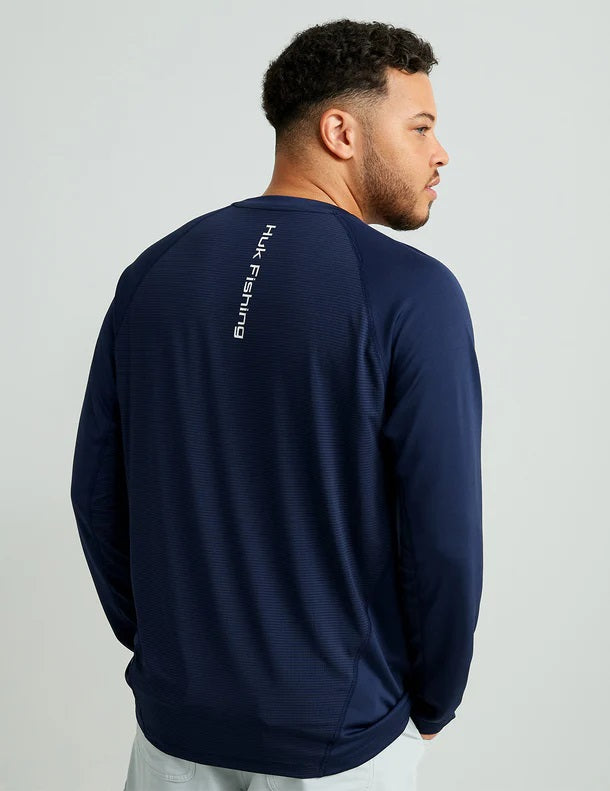 HUK Men's Icon X Crew Shirt, Long-Sleeve Performance Fishing Shirt, Naval Academy H1200573-413