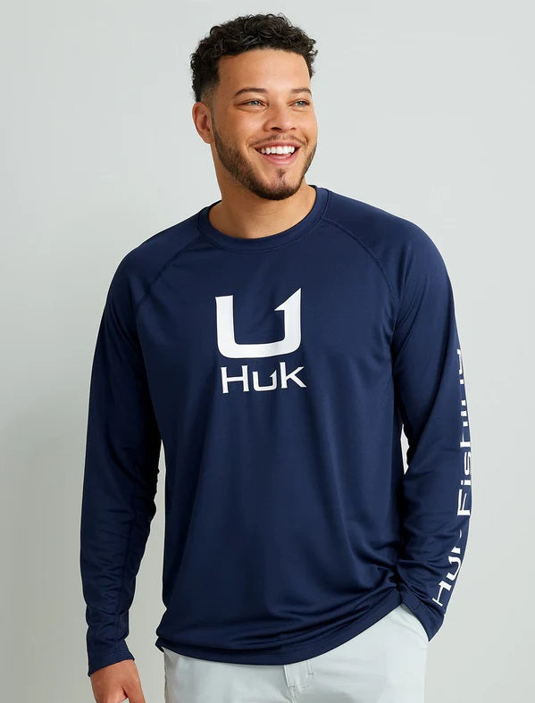 HUK Men's Icon X Crew Shirt, Long-Sleeve Performance Fishing Shirt, Naval Academy H1200573-413