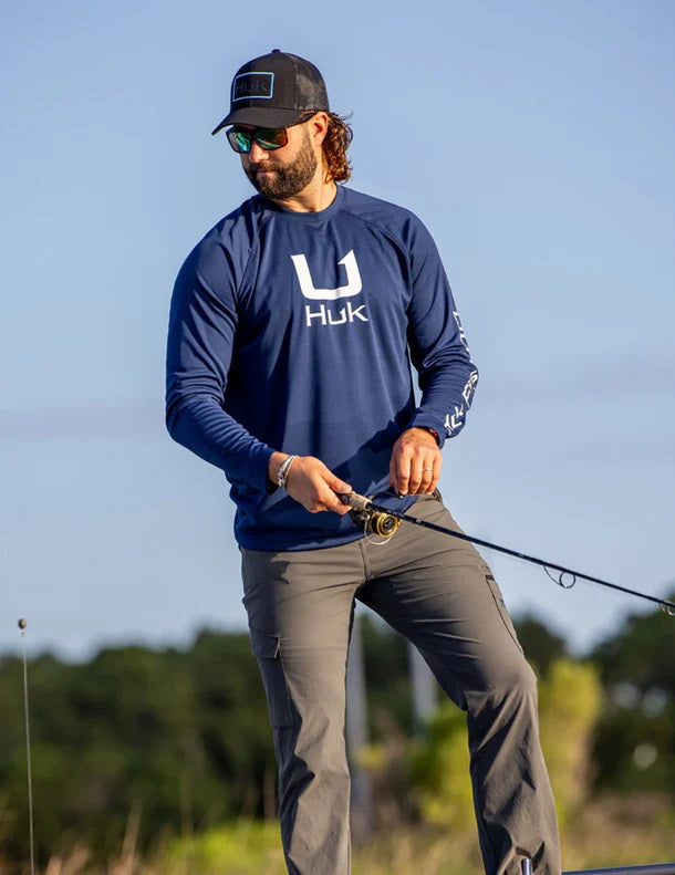HUK Men's Icon X Crew Shirt, Long-Sleeve Performance Fishing Shirt, Naval Academy H1200573-413