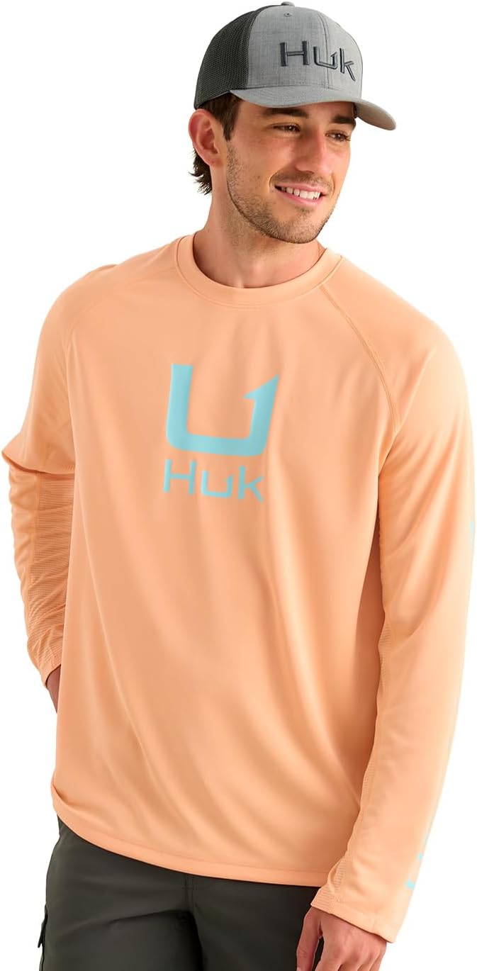 HUK Men's Icon Performance Crew, Coral Reef H1200573-818