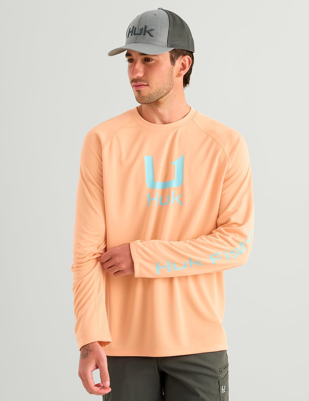 HUK Men's Icon Performance Crew, Coral Reef H1200573-818